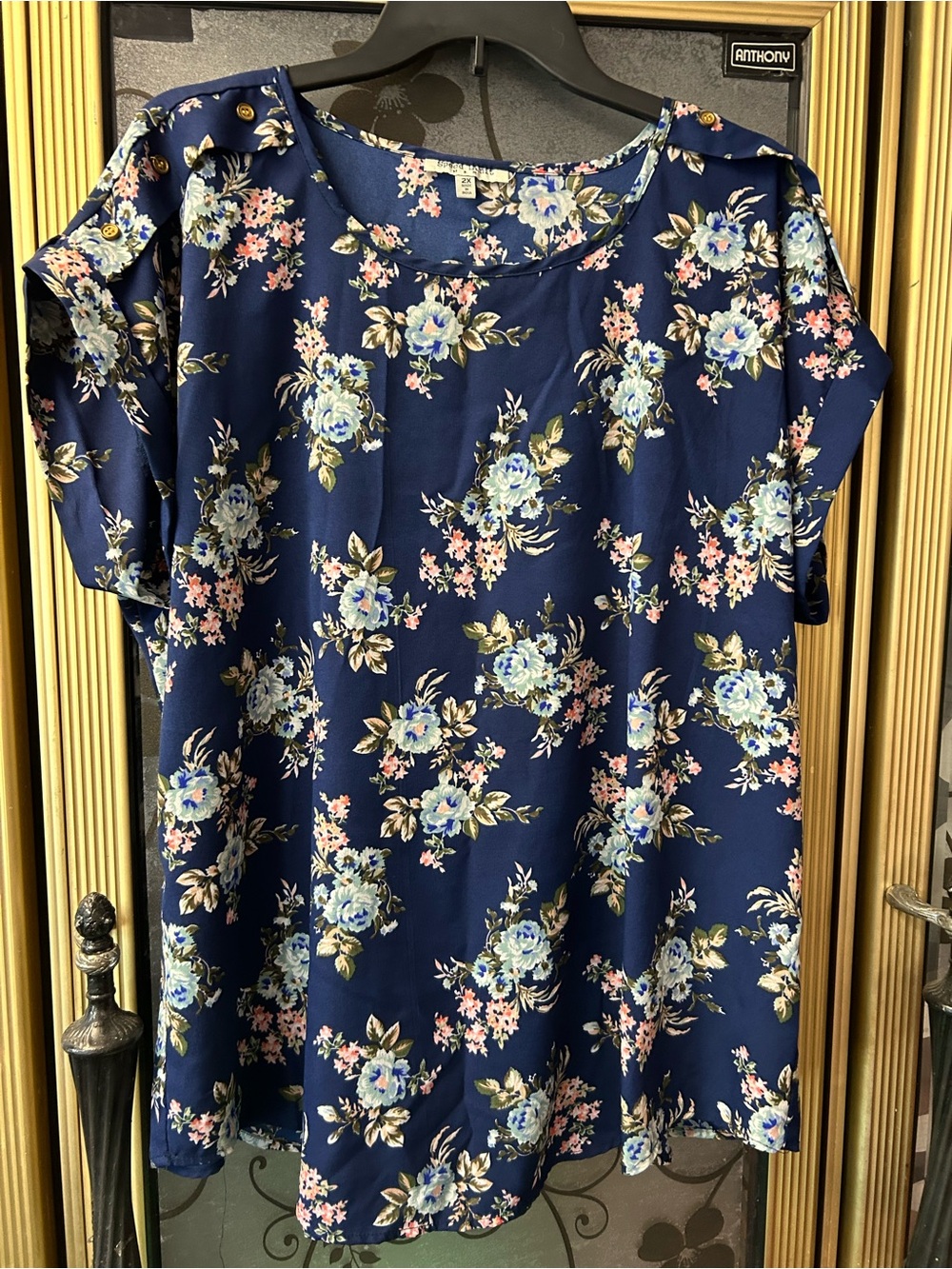 Floral Cold-Shoulder Blouse in Navy by